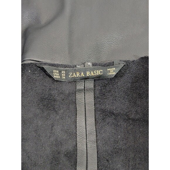 MDS Women's XS Zara Basic Sheer Sleeve Open Front Black Faux Leather Jacket Coat - Picture 7 of 10